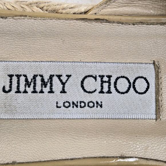 Jimmy Choo Sandals Womens 8.5 38.5 Platform Espadrille Beige Patent Leather - Picture 13 of 15